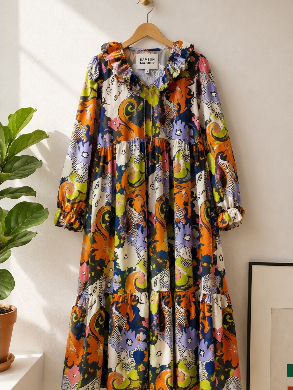 Damson Madder Gloria Trippy Floral Ruffle Dress Organic Cotton Midi 10 - Picture 9 of 9